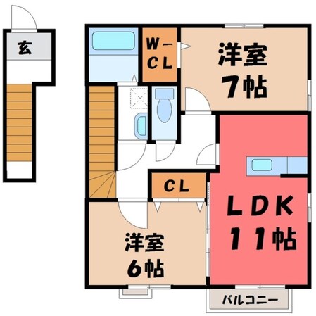 西川田駅 徒歩19分 2階の物件間取画像